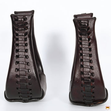 HILASON Western Saddle Bell Dark Oil Leather Horse Stirrups | Equestrian All-Purpose